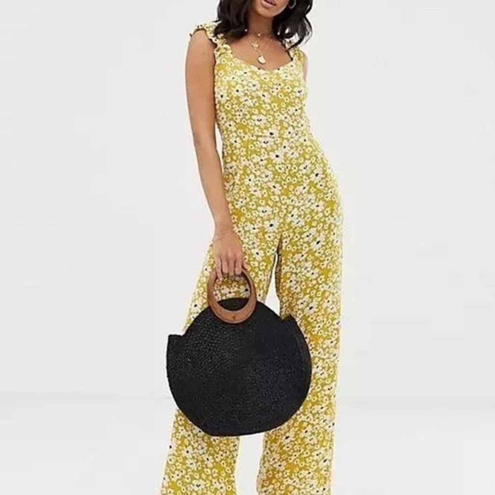 VILA yellow floral jumpsuit, US Size 6